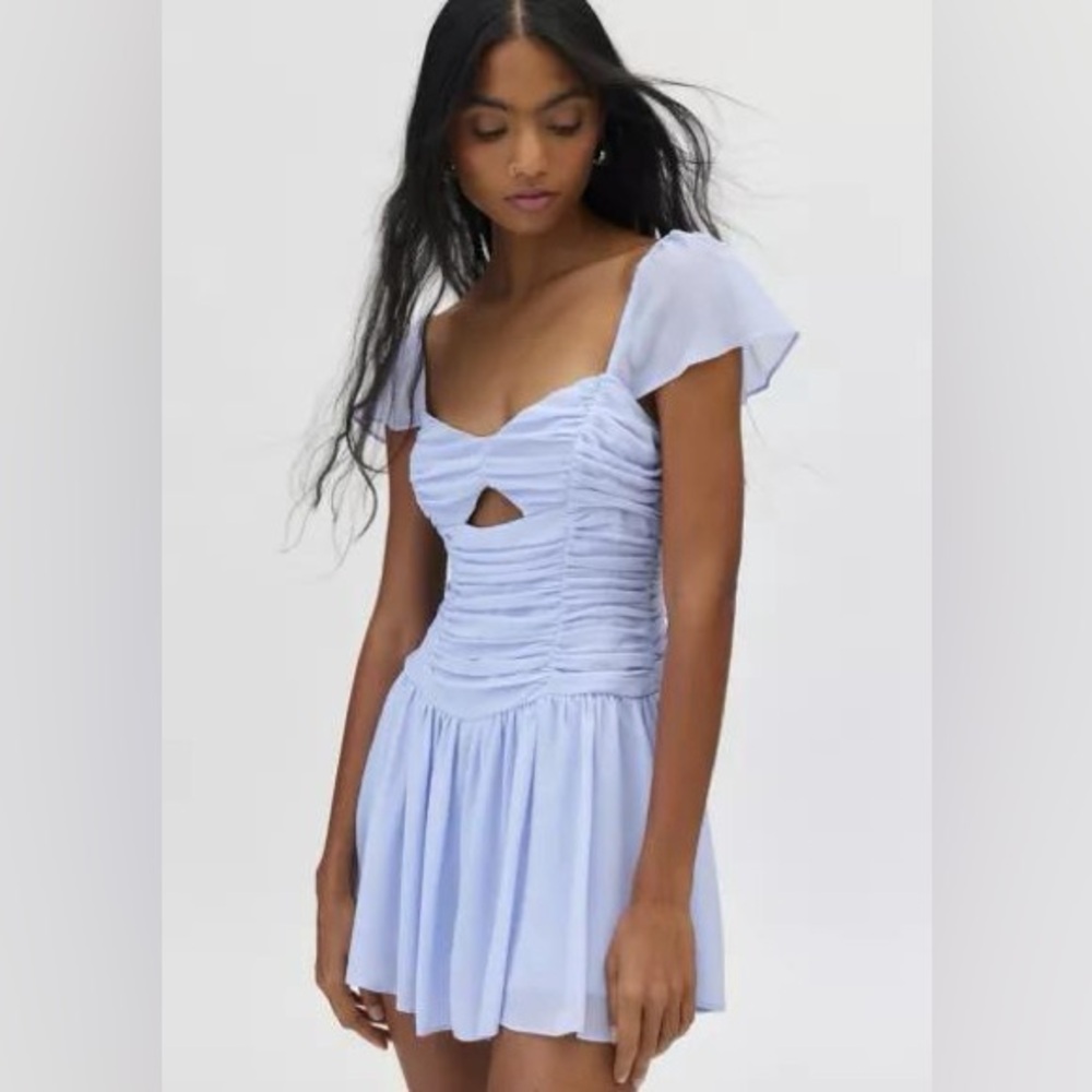 Kimchi Blue Pastel Blue Balletcore Romper Chiffon Ruched Coquette Small New - Picture 2 of 7